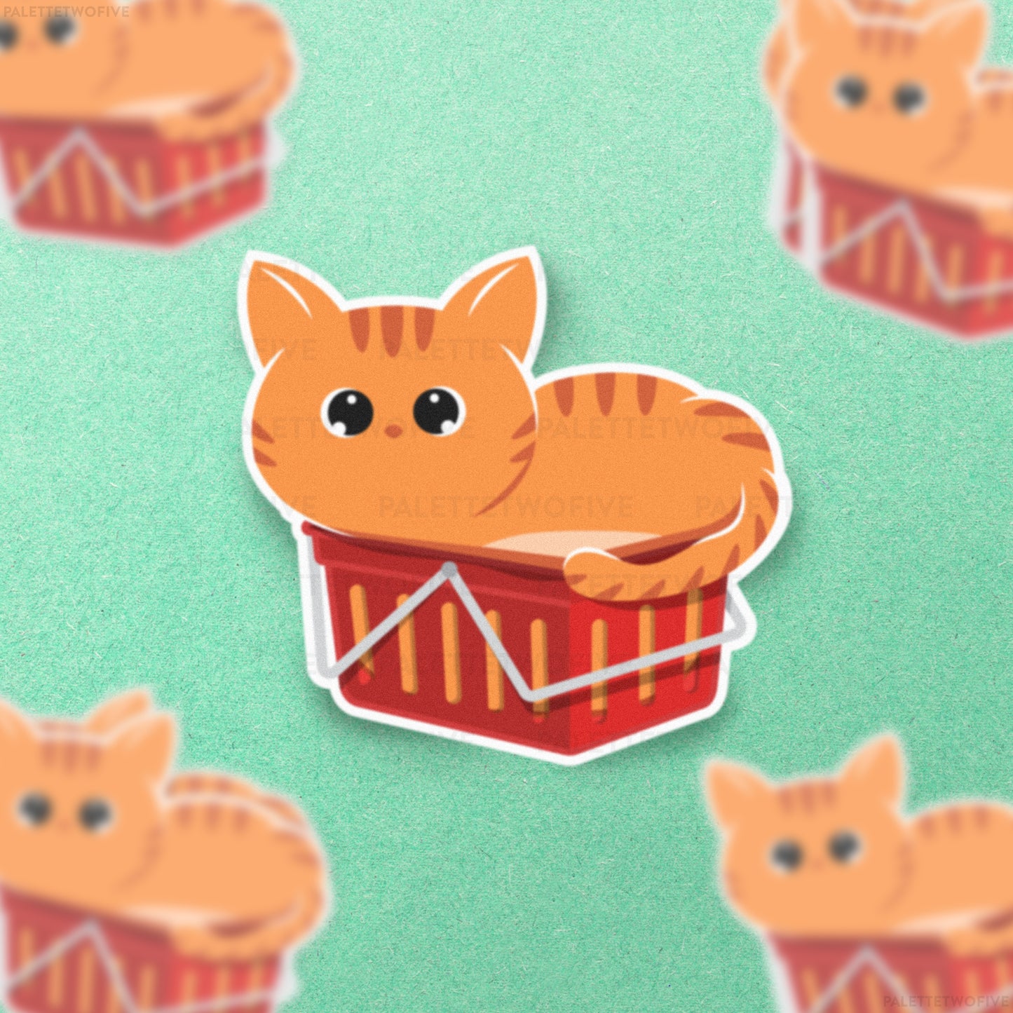 Kitty in a Basket Sticker - Orange Tabby Cat