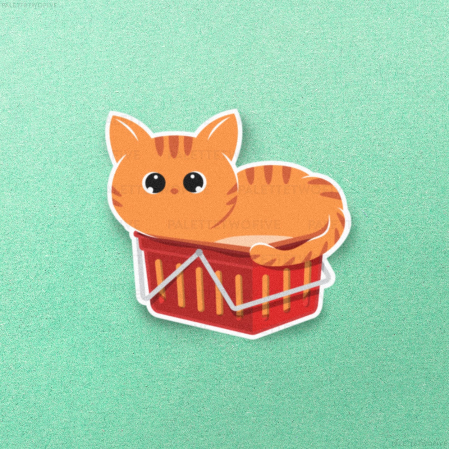 Kitty in a Basket Sticker - Orange Tabby Cat