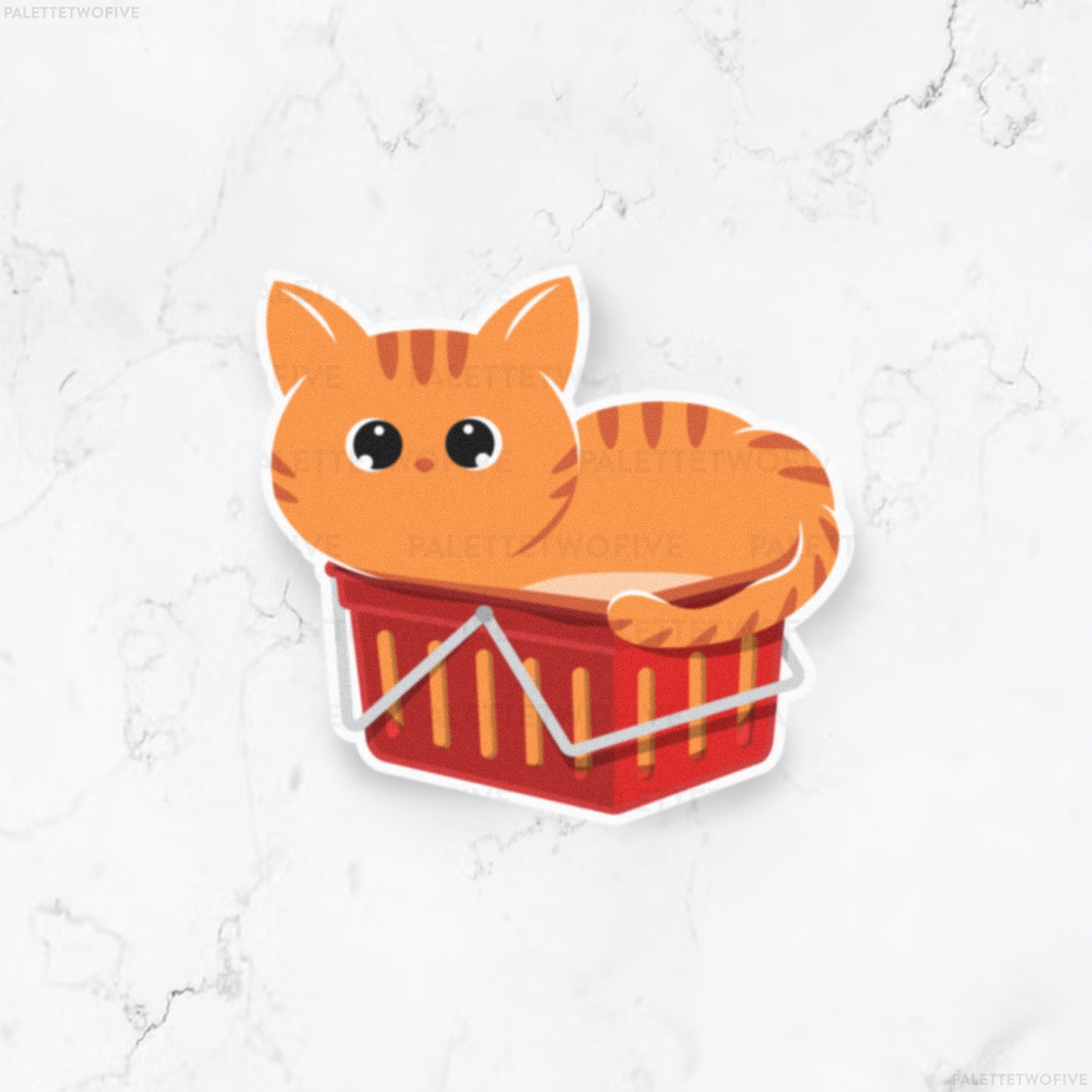 Kitty in a Basket Sticker - Orange Tabby Cat