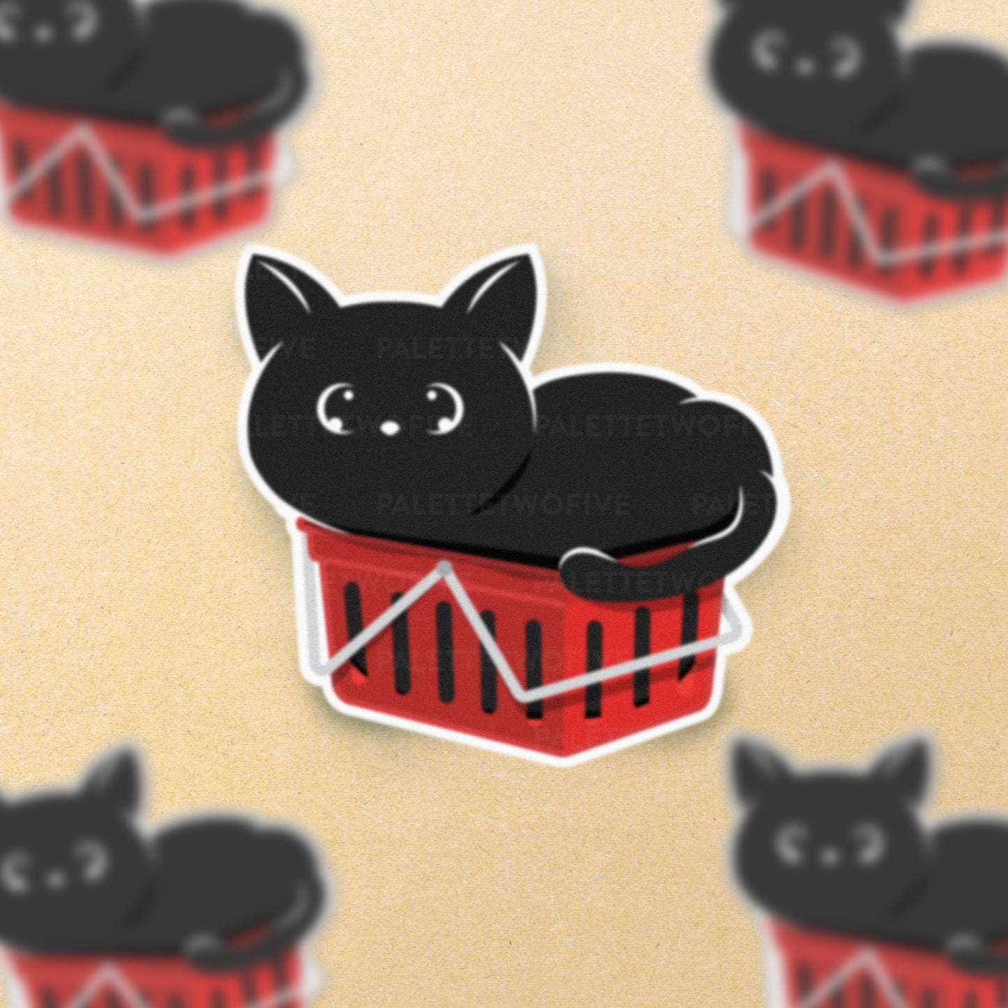 Kitty in a Basket Sticker - Black Cat