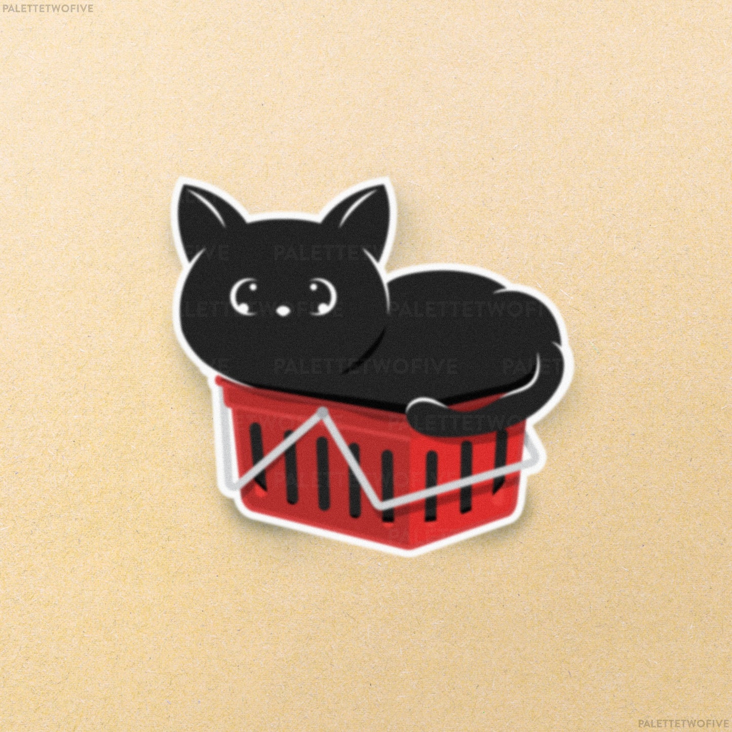 Kitty in a Basket Sticker - Black Cat