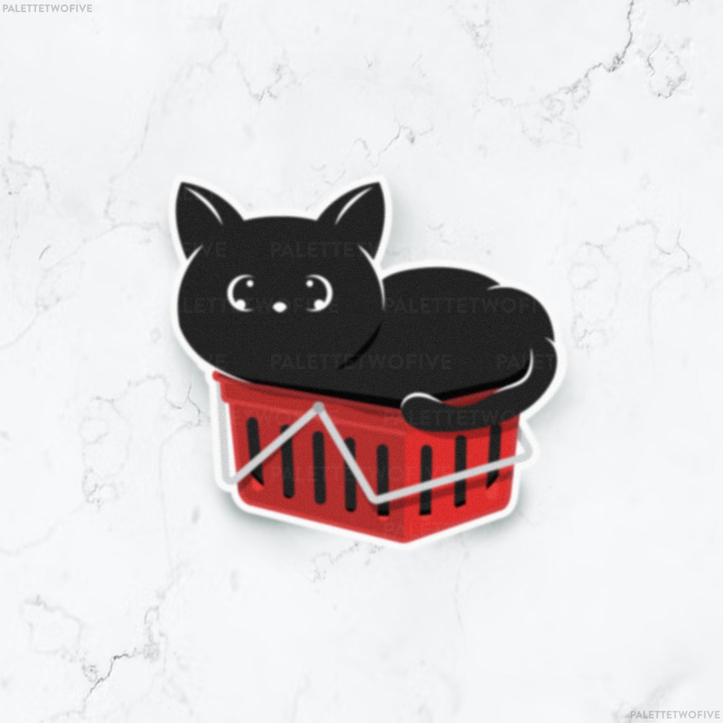 Kitty in a Basket Sticker - Black Cat