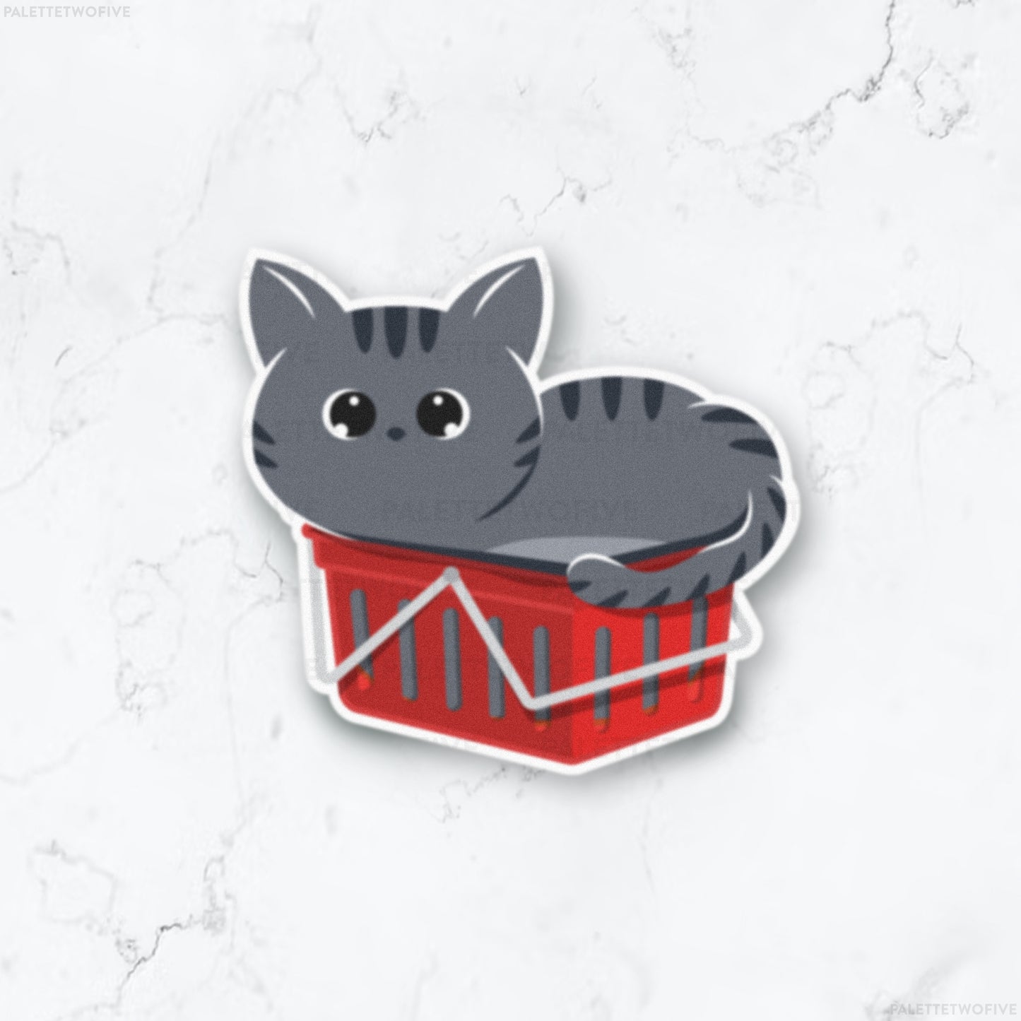 Kitty in a Basket Sticker - Gray Cat